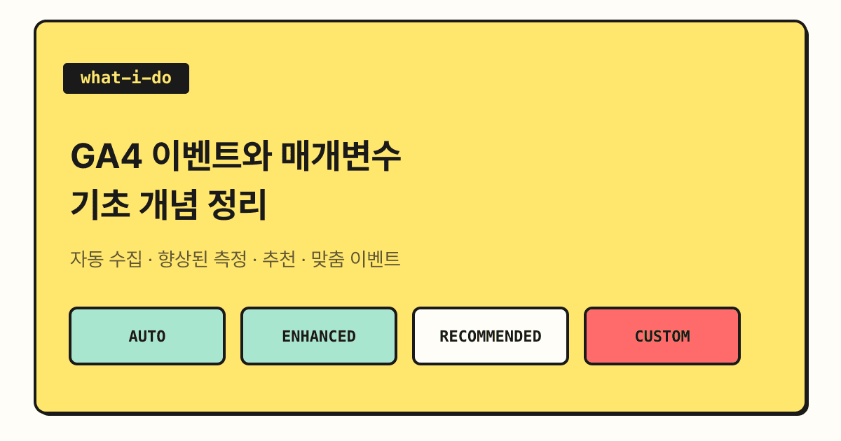 GA4 이벤트와 매개변수 기초 | 자동 수집·향상된 측정·추천·맞춤 이벤트